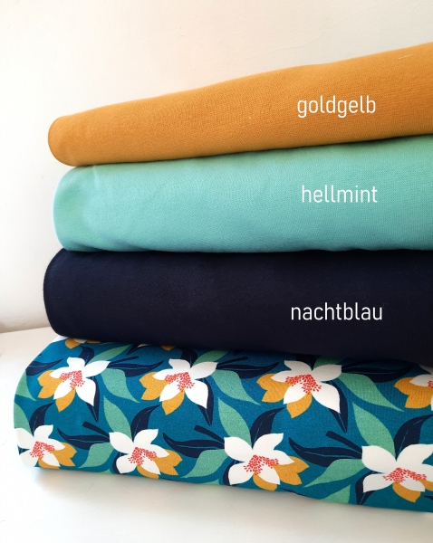 Preview: Jersey - Tropical Forest - Blumen - petrol - bunt